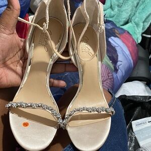 Badgley Mischka Elegant Cream Crystal Heels